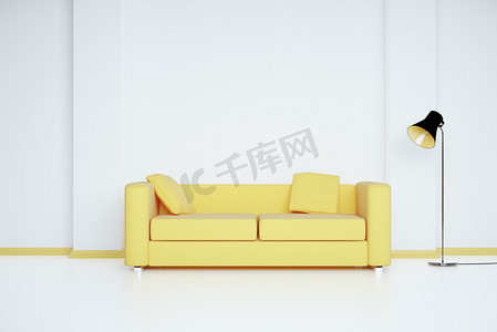 灯泡亮了摄影照片_黄色的沙发的房间