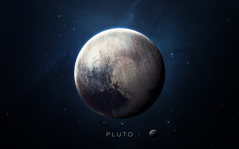遨游星际摄影照片_冥王星-高分辨率3D图像显示了太阳系的行星.这个图像元素由NASA提供.