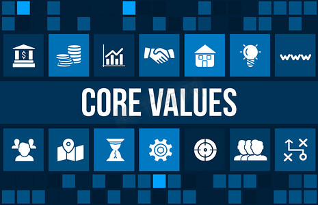 核心价值观概念图像与业务图标和 copyspace.