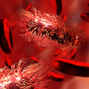 血人体摄影照片_3d 图中的病毒，细菌细胞感染人体.