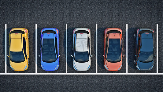 旅行3d摄影照片_在停车场的汽车。3d 渲染