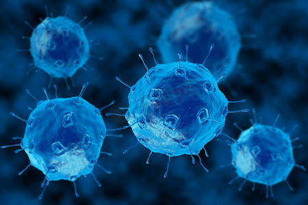 细菌 3d 渲染。球形病毒蓝色风格。细菌在显微镜下查看