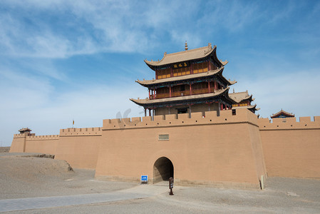 遗址摄影照片_嘉峪关，中国-2015 年 4 月 13 日︰ 嘉峪关，长城西端。著名的历史遗址 （教科文组织世界遗产站点） 在甘肃省嘉峪关市.