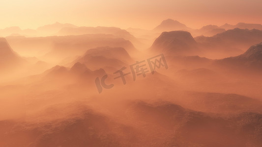 分层场景摄影照片_日出时在雾中发光的山脉