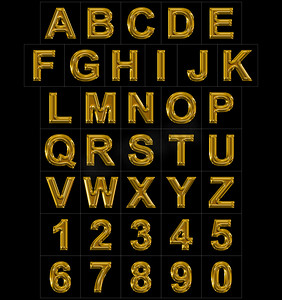 数字3黑摄影照片_字母和数字圆形闪亮金黄孤立上黑