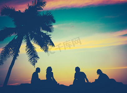 军政府摄影照片_amis de hawaii coucher de soleil rétro