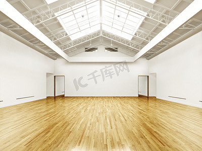 阳光家的背景摄影照片_商业内政部与硬木地板和天窗