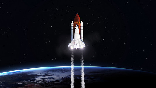 High resolution image of Space shuttle taking off on mission. Elements furnished by NASA