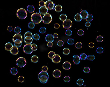 彩色圆形泡泡摄影照片_多彩色的肥皂泡