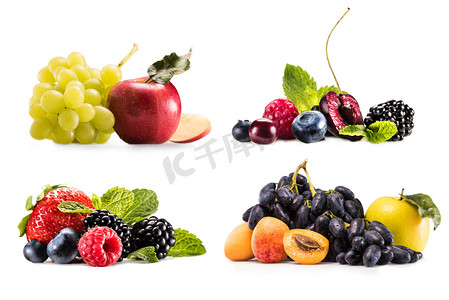 组成各种水果和浆果的拼贴画