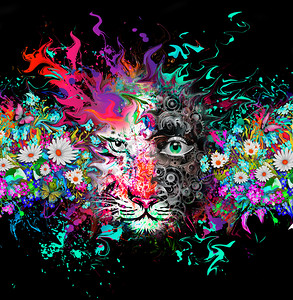 tiger摄影照片_Tiger with paint splashes