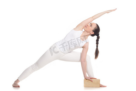 Extended Side Angle Pose Yoga with block