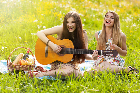 两个漂亮的年轻女人野餐