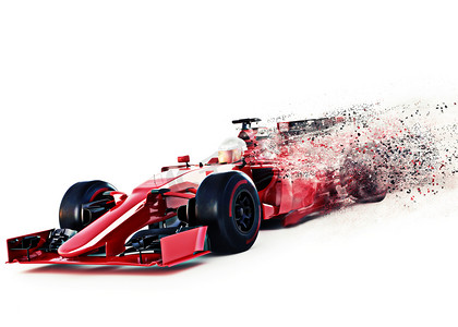 红色电机体育竞赛车前面角度的观加快速度色散效应与白色背景上. 