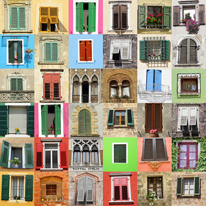 抽象墙的美丽老 windows 从意大利