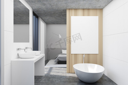 白色, 木制浴室和一间卧室, 海报