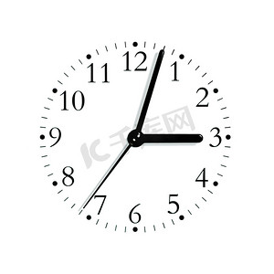 and摄影照片_Black and white analogue clock face dial at 3:03, isolated