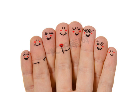 快乐家庭海报摄影照片_快乐集团的手指表情