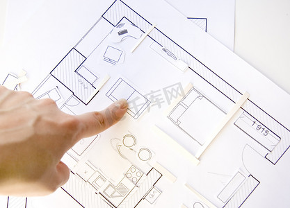 furniture摄影照片_Interior design apartments - top view. Paper model