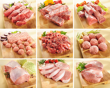 肉排摄影照片_猪肉和牛肉的肉集合