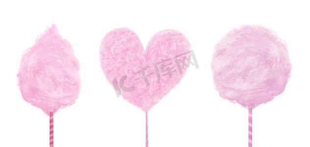 一套粉红色美味的甜棉花糖分离白色背景。概念时尚夏日美食.