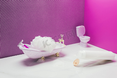 浴室和卫生间与真正的大小卫生用品在微型卫生间