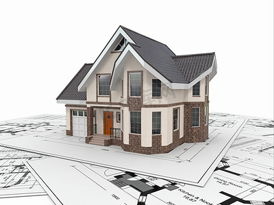 项目发展计划摄影照片_建筑师蓝图上的住宅。住房项目.