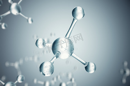 dna分子结构摄影照片_3d 插图分子。原子 bacgkround。横幅或传单的医学背景。分子结构在原子水平上.