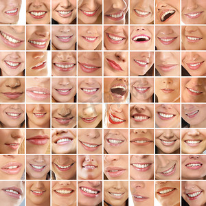 teeth摄影照片_Collage, made of many different smiles