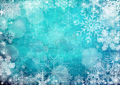 蓝色雪花图摄影照片_雪花，文本或图像的空间