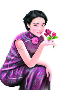 手绘图-中国女人 053