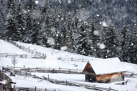 白雪覆盖的山木屋