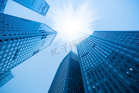 抽象蓝色建筑摩天大楼