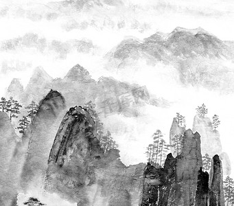 中国书法绘画摄影照片_中国绘画的山和云