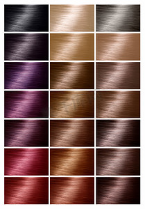 手绘发夹发带矢量图摄影照片_染发色图。色彩。带范围的发色调色板