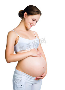 怀孕的女人控股储钱罐