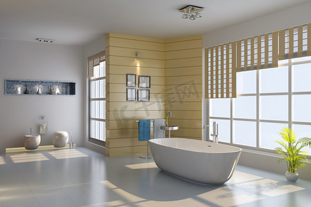聚光灯图片摄影照片_3d 呈现内部的现代化的浴室