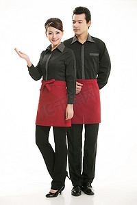 咖啡餐廳摄影照片_服装占领中国服务员穿着白色背景