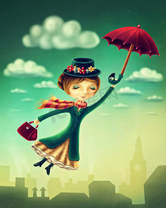 飞着一把伞的女人