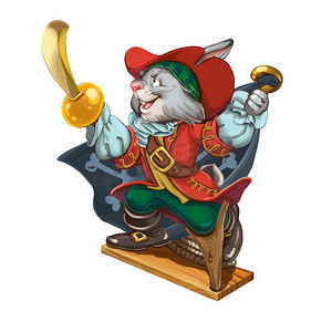 Cartoon hare pirate calls to adventures.