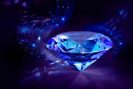 珍贵的礼物摄影照片_黑色背景上的闪亮蓝色钻石