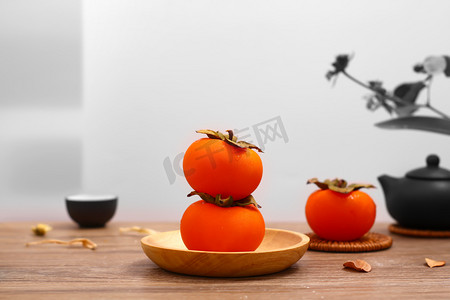 霜降棚拍柿子红色柿子24节气摄影图配图
