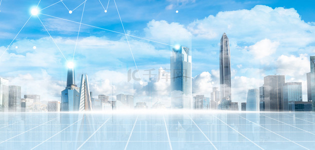 商务科技智能城市蓝色简约创意合成