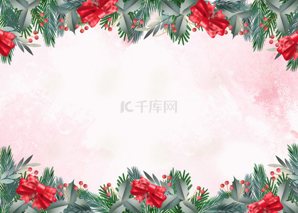 圣诞节水彩蝴蝶结边框背景