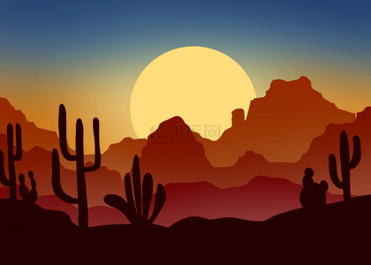 沙漠落日简笔画图片