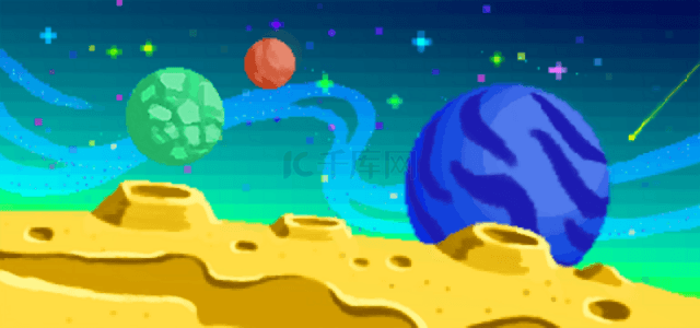星空探索星球背景太空卡通熔岩背景太空游戏宇宙探索星际背景古风插画