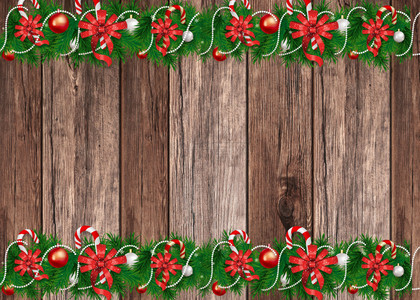 圣诞节木板复古边框背景