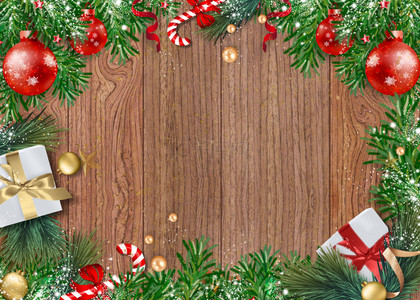 圣诞节木板装饰边框背景