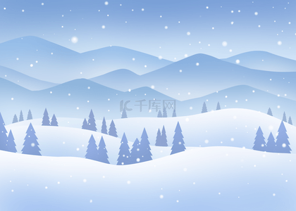 雪景雪山群山冬天下雪景色蓝色背景