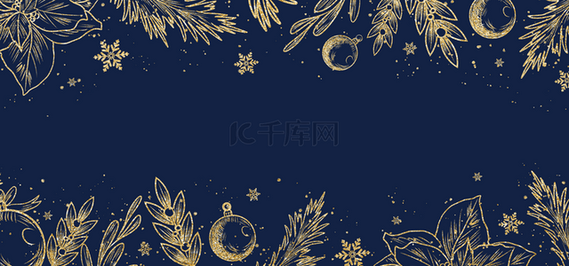 雪花金色线条植物星月装饰背景